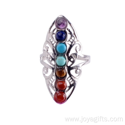 New Hollow Rhinestone Copper Healing Chakra Stone Open Adjustable Rings